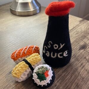 Handmade Crochet Sushi Play Set + wool soy sauce